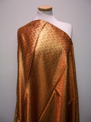 5.4yds DESIGNER FABRIC BRILLIANT COPPER SATIN w/ METALLIC GOLD BLOCKS BROCADE