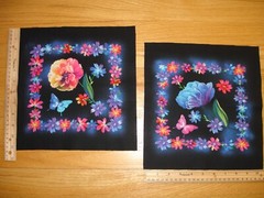 Luminous Flowers Butterflies Blues Yellows (D) Cotton Quilt Fabric Blocks (2)
