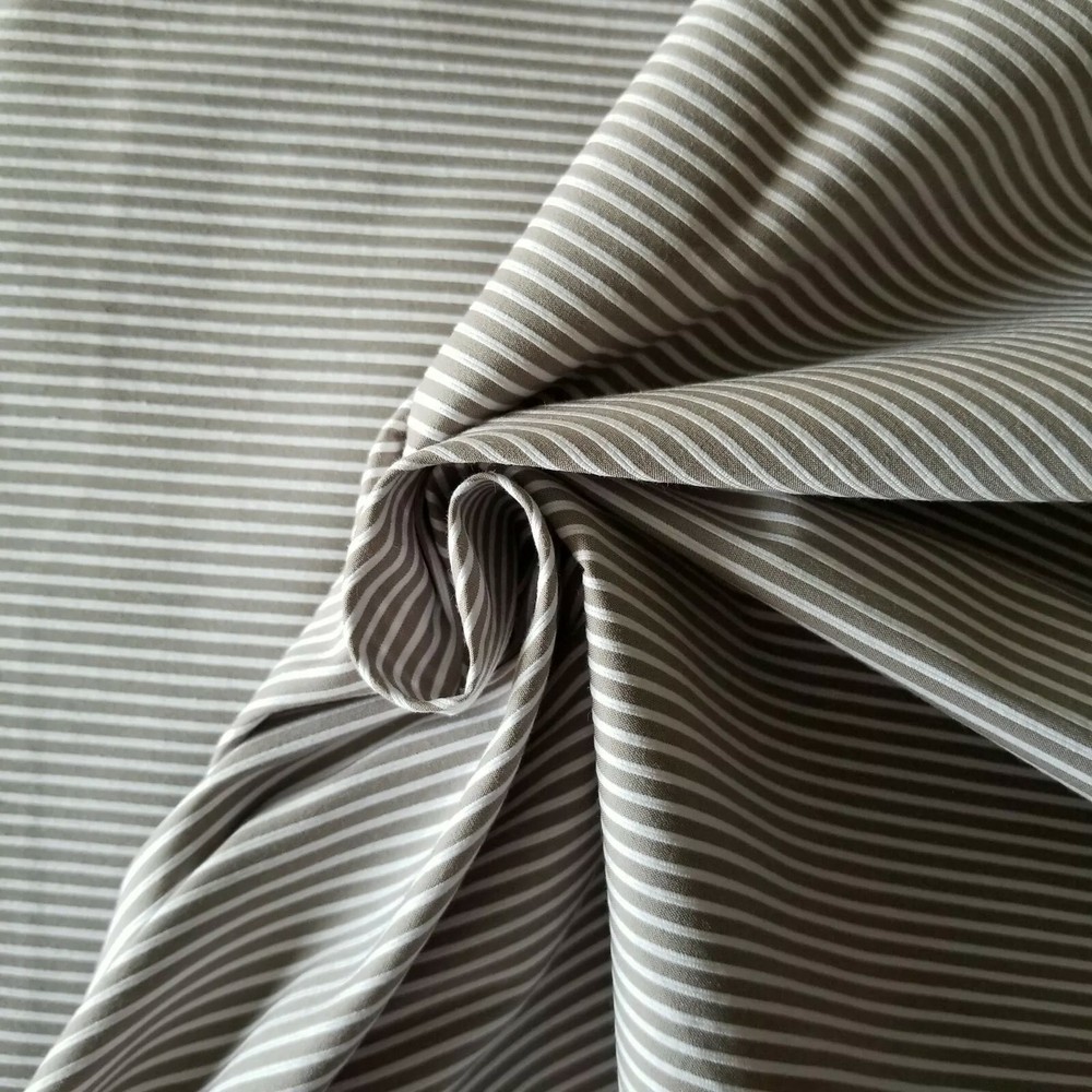 Taupe and White Narrow Stripe Cotton Shirting