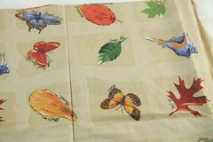 7Y 90s Erlanger Blumgart Ecological Squares Tan Cotton Fabric Leaves Butterflies