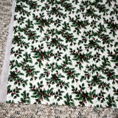 Holiday/Christmas Holly Print Quilted Cotton Fabric Cut Piece White Green Red