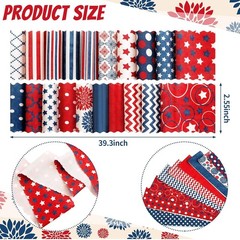 40 Pcs 4th of July Patriotic Fabric Strips – Red, White & Blue Quilting Bliss