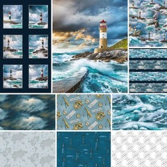 Henry Glass – Coastal Guardians – Repeating Border Stripe – Blue/White, BTY
