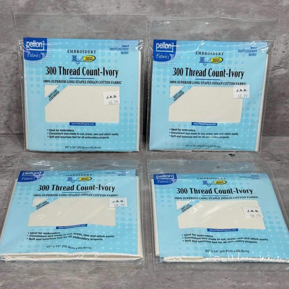 Pellon 300 Thread Count-Ivory Embroidery 100% Cotton Fabric 20″ X 24″ Lot Of 4