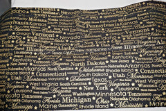 1yd x 42″, Unbranded, “Gold Colored Letters of the U.S.A”, Cotton Sewing Fabric