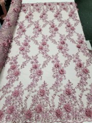 Mauve Lace 3d Floral Design Embroidered Mesh 3d Lace Fabric By The Yard Pearls