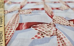 4.25 Yards – Berries & Bows – Pink & Red Gingham Bows on Lt. Blue – Cotton