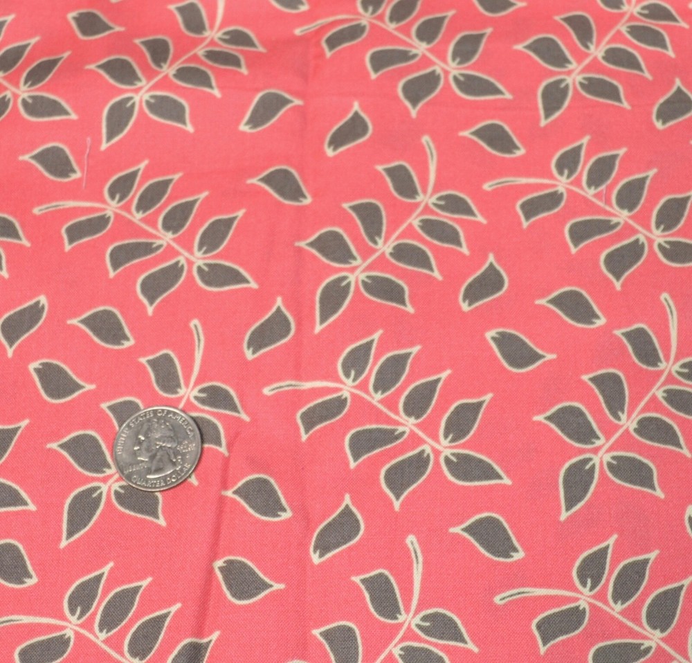 Pink and Brown Cotton Fabric Top Drawer Nochella Leaves 2/3 Yard