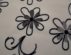 3 1/3 yd x 58″ w Polyester Crepe Fabric Cream w/Black/Gray Floral Design