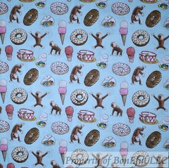 BonEful Fabric FQ Cotton Quilt Blue Curious George Monkey Ice Cream Donut Candy
