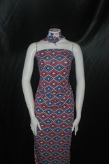 Rayon Stretch Jersey Knit Fabric Beautiful Tribal Print cherry red blue by yard