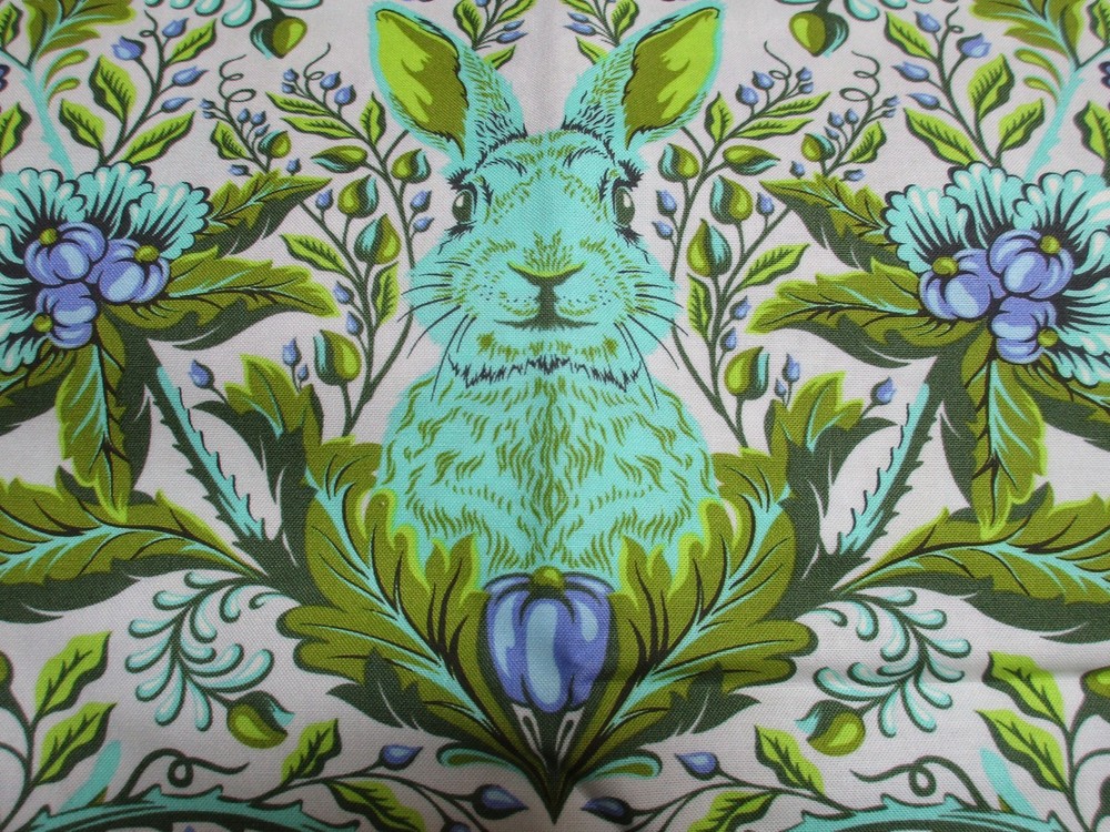 Tula Pink Cotton Fabric 1 FQ 18″ x 21″ Rabbits Hoppy Go Lucky Blue & Green