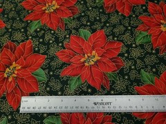 26″ Poinsettia Print Quilting Treasures Red Gold Poinsettia on Hunter Green