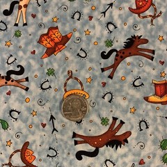 Giddyup Fabric By Kari Pearson For Quilting Treasures Horses Hats Boots Blue BTY