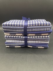 (2) Fat Quarter Bundles, Blue & White Woven, 5 pcs Each, 18″x21″ Cotton New
