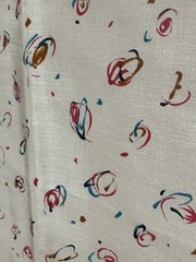 VTG Thai Silk Fabric Handwoven Creme Abstract Swirls Teal Copper Red 78 x 44