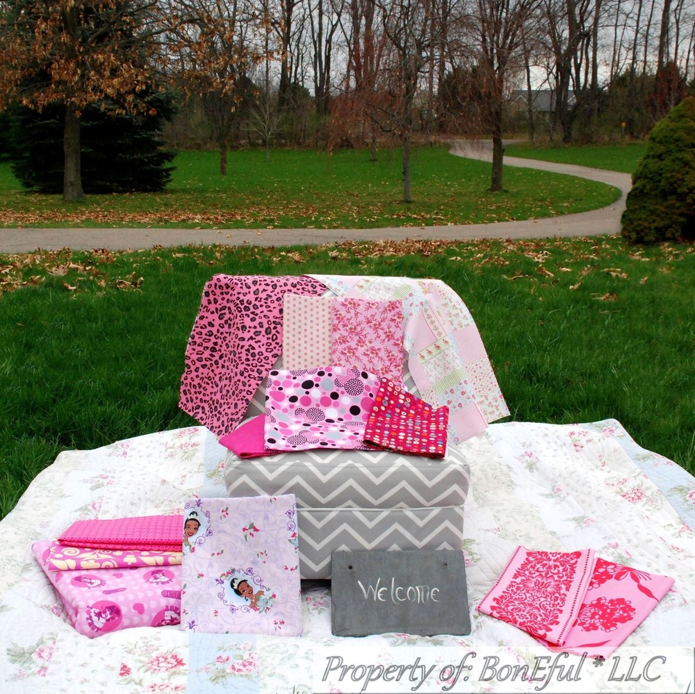 BonEful Fabric 100% COTTON QUILT BOX Scrap PINK Flower Calico Dot 4H Girl Scout
