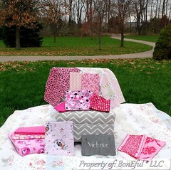 BonEful Fabric 100% COTTON QUILT BOX Scrap PINK Flower Calico Dot 4H Girl Scout