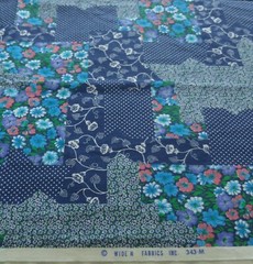 Wide’ N Cotton Fabric CALICO & FLOWER CHEATER QUILT Blue 343-M 58″W x 2⅓ Yards