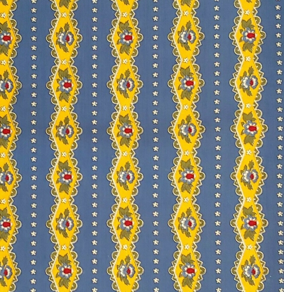Save 30% off Country Yellow Blue Floral Stripe Cotton Print Concord Fabrics USA