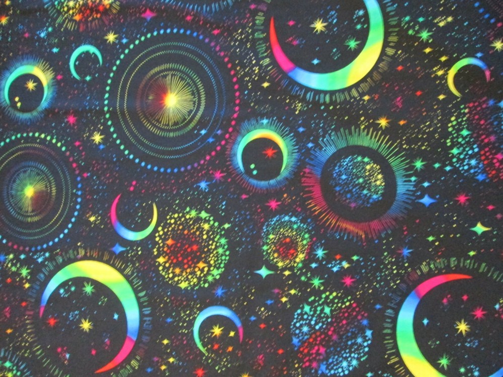 Planets Ringed Moon Stars Bright Colors Cotton Fabric FQ