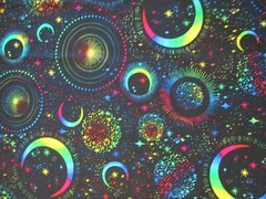 Planets Ringed Moon Stars Bright Colors Cotton Fabric FQ