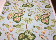 THIBAUT BAYOU AQUA BLUE D4137 FROG BIRD LILYPAD LINEN LUXURY FABRIC BY YARD 54″W