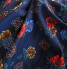 Floral Tile on Navy RAYON TWILL Sewing Fabric 1.805 yd (65″) x 58″ wide