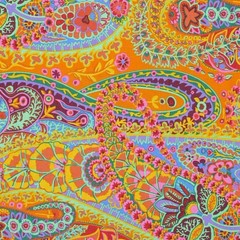 FREE SPIRIT “KAFFE FASSETT STUSH” PAISLEY JUNGLE GP60 Tangerine by the 1/2 yard