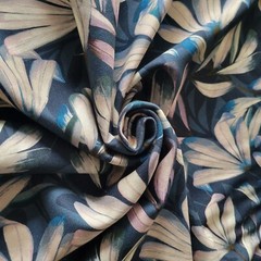 Delicate Flowers on Slate Blue Wool-Blend Ease-Stretch Heavy Suiting – Unique!
