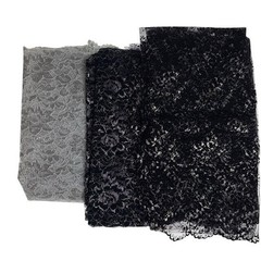 Vintage Elegant Black Silver Metallic Lace Fabric Yard Clothing DIY Wedding