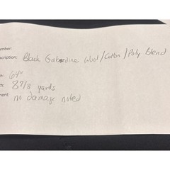 Black Gabardine Wool Cotton Poly Blend Fabric 64” Wide 8.9 Yards
