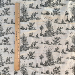 VTG French Country Toile Fabric Black Beige Pastoral Colonial Farmstead 2.5 yd