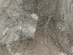 Silver White Embroidery Sequins Lace Fabric 50” Width Sold By The Yard