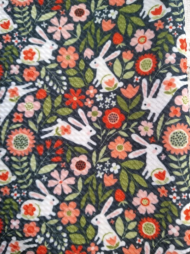 Bunnies & Floral Bullet Liverpool Fabric for Hair Bows 15″x15″ Easter Rabbits