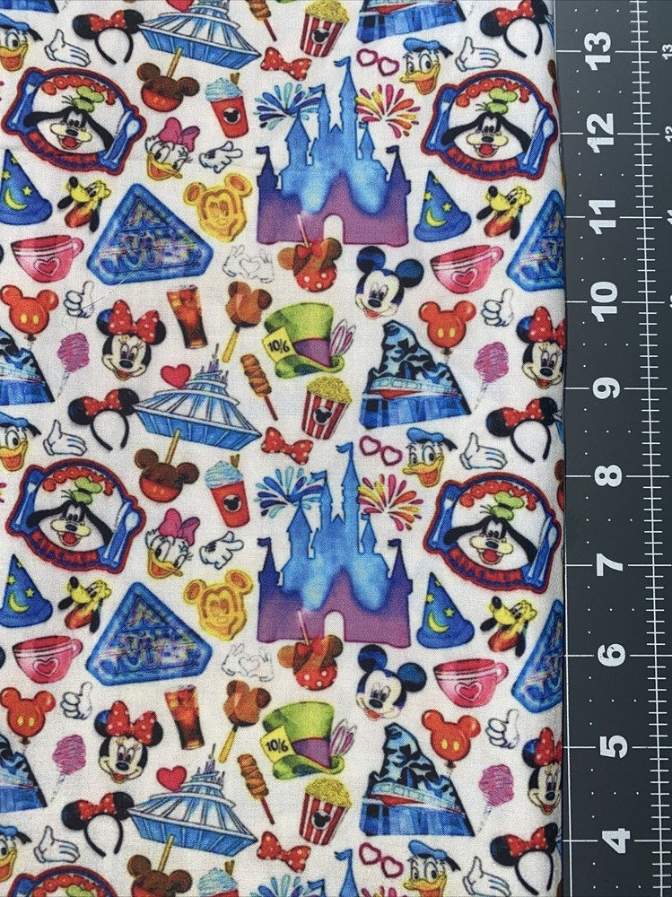 Disney World Characters Custom Cotton Fabric FQ 18” By 28” New