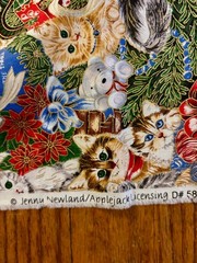 HUGE Vtg Jenny Newland 44x108inch LARGE Christmas Cats Kittens Applejack Fabric