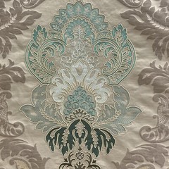 G P & J BAKER BF10509.2 WATERFORD DAMASK AQUA / SILVER UPHOLSTERY FABRIC 4.75 YD