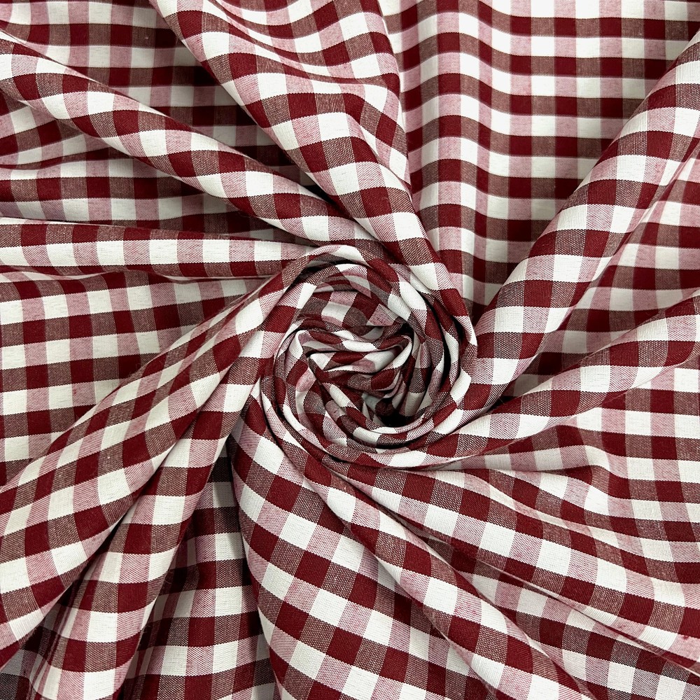 Carly BURGUNDY Mini Checkered Gingham Poly Cotton Fabric by the Yard – 10114