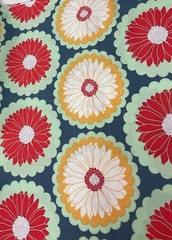1 Yard Red & Gold Tone Flowers On Blue 44” Wide 100% Cotton