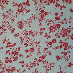 3 YDS Cotton Fabric Vintage VIP Cranston USA Red Floral Vines Butterfly on White