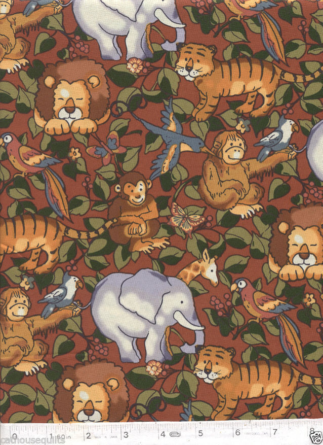 Jungle Safari Animals – Maroon Fabric Quilt Fabric – Fat Quarter