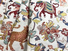 0.7 Yard Of Tapestry Red Teal Jane Churchill Embroidered Linen Drapery Remnant