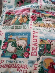 1.5 Yard Vintage Feed Sack Label Fabric Farm Animals Chicken Cow Concord Kessler