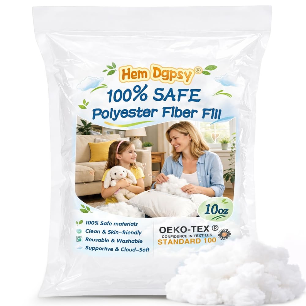 Hem Dgpsy Polyfill Stuffing Fiber Fill 10oz/283g, Safe Polyester 10oz, White
