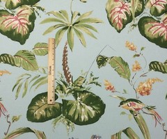 THIBAUT BAYOU AQUA BLUE D4137 FROG BIRD LILYPAD LINEN LUXURY FABRIC BY YARD 54″W