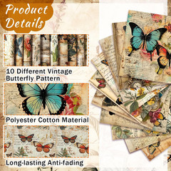 10 Pcs Vintage Butterfly Quilting Fabric Bundles 20 X 20 Inch | Retro Butterfly,