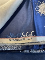 Vtg 1950s Harilela’s Hong Kong Silk Blend Brocade Fabric Blue Silver 5 Yards NOS