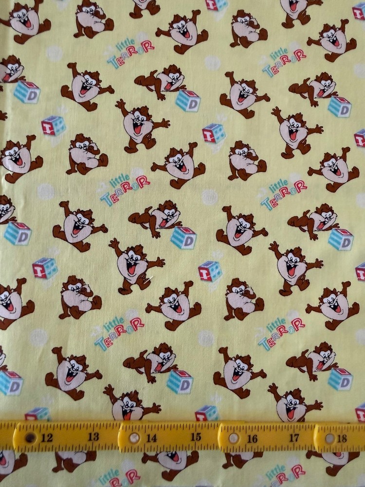 LOONEY TUNES BABY TAZ YELLOW LITTLE TERROR FABRIC 100% Cotton 12″ PIECE MATERIAL