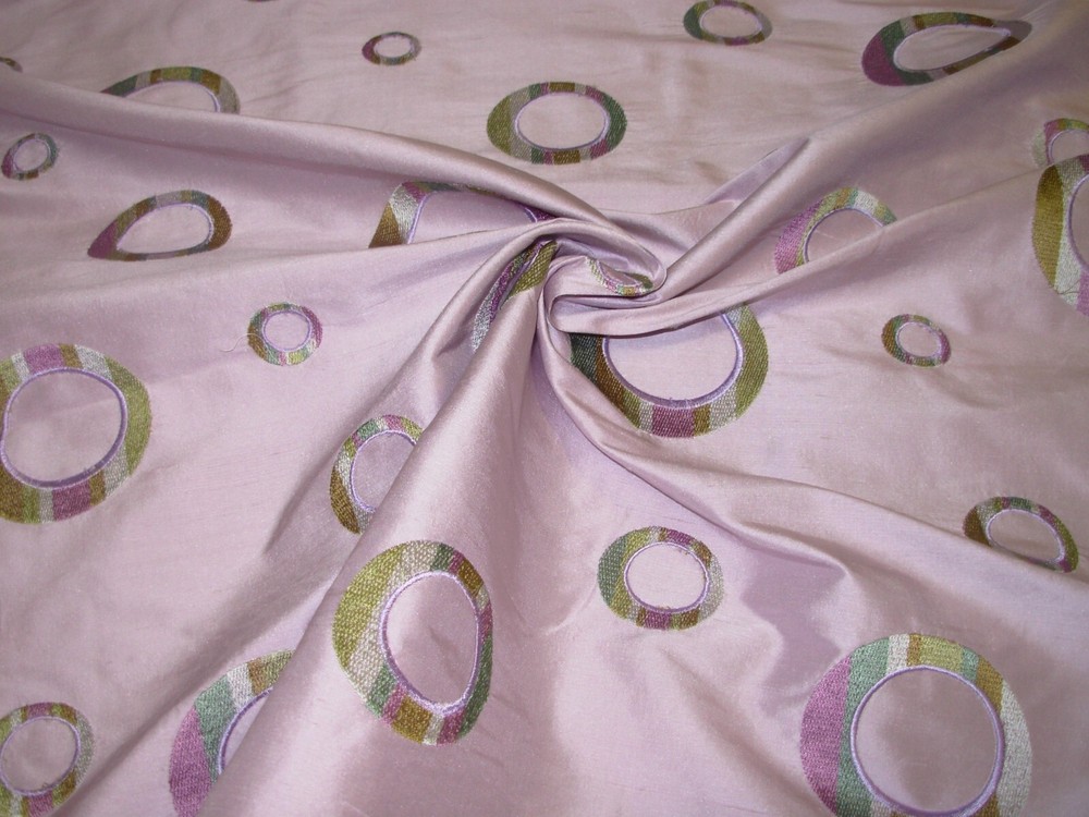 12 YDS 100% SILK LAVENDER EMBROIDERED RINGS DRAPERY UPHOLSTERY FABRIC FOR LESS